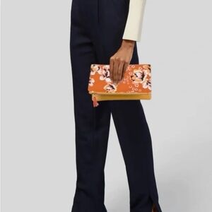 Rachel Pally Orange Floral Canvas and Leather Zip Clutch Reversible